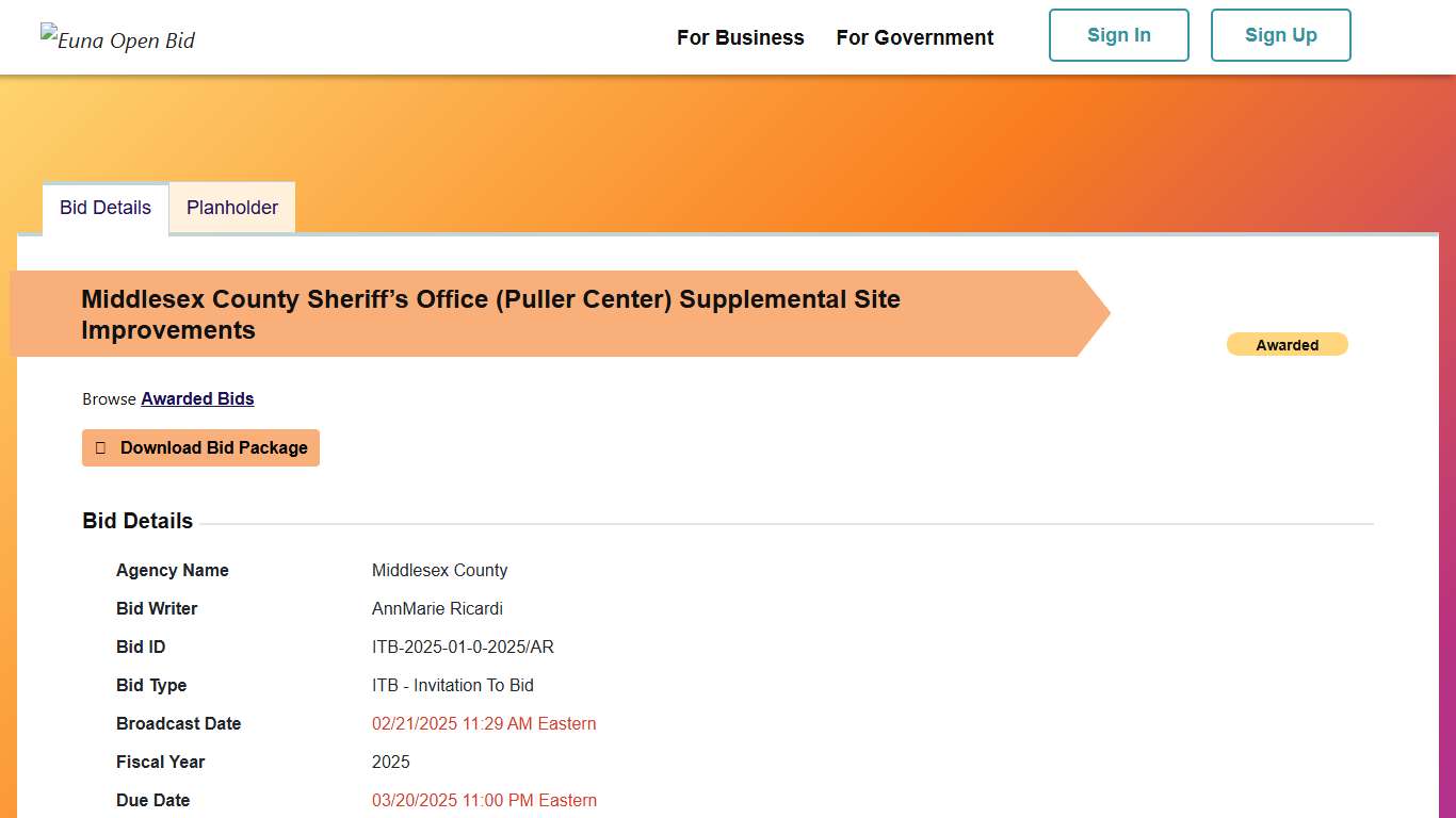 Middlesex County Sheriff’s Office (Puller Center) Supplemental Site Improvements - DemandStar